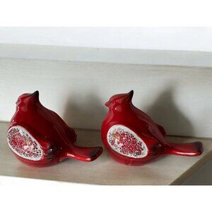 Red Cardinal Bird Ceramic Figurines With Mosaic Design